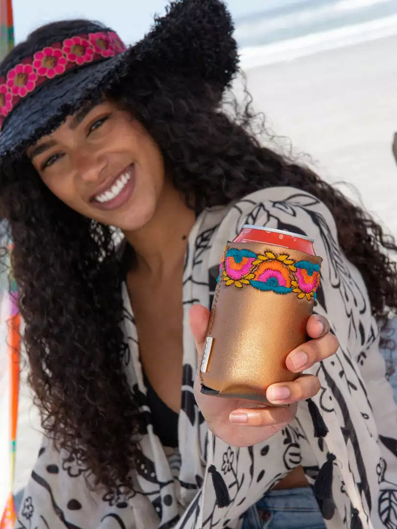 Natural Life Embroidered Drink Cozie Set 4 Natural Life Embroidered Drink Cozie Set