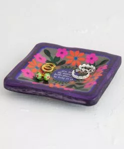 Natural Life Folk Flower Wood Trinket Dish NEW & TRENDING