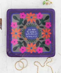 Natural Life Folk Flower Wood Trinket Dish NEW & TRENDING