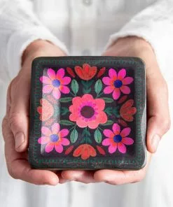 Natural Life Folk Flower Wood Trinket Dish NEW & TRENDING