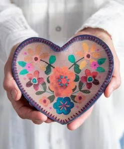 Natural Life Folk Flower Wood Trinket Dish NEW & TRENDING