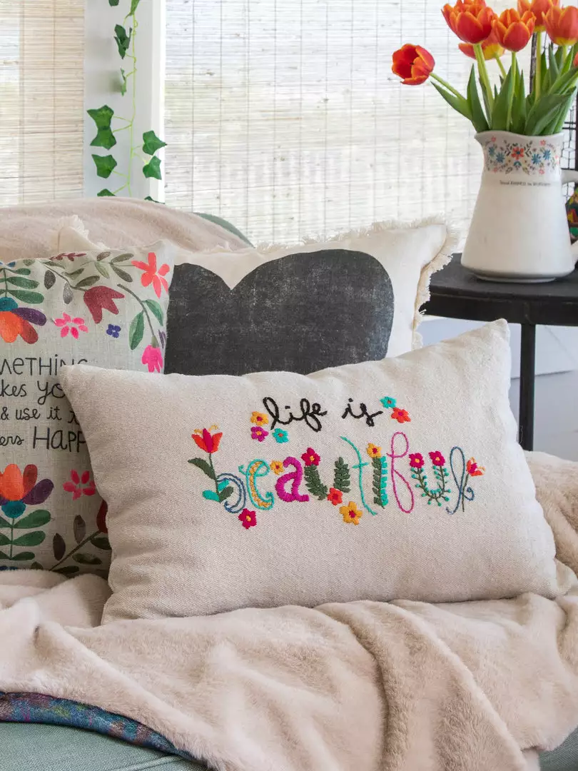 Natural Life Hand Embroidered Pillow NEW & TRENDING 11 Natural Life Hand Embroidered Pillow NEW & TRENDING