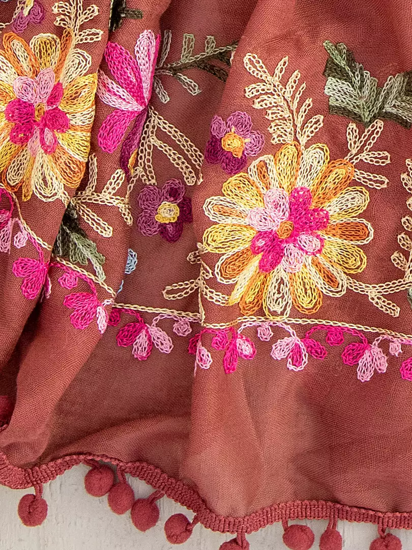 Natural Life Embroidered Pom Pom Scarf SUMMER SHOP 5 Natural Life Embroidered Pom Pom Scarf SUMMER SHOP