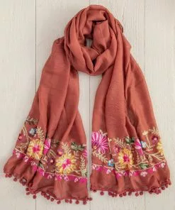 Natural Life Embroidered Pom Pom Scarf SUMMER SHOP