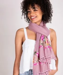 Natural Life Embroidered Pom Pom Scarf SUMMER SHOP 22 Natural Life Embroidered Pom Pom Scarf SUMMER SHOP
