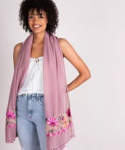 Natural Life Embroidered Pom Pom Scarf SUMMER SHOP 24 Natural Life Embroidered Pom Pom Scarf SUMMER SHOP