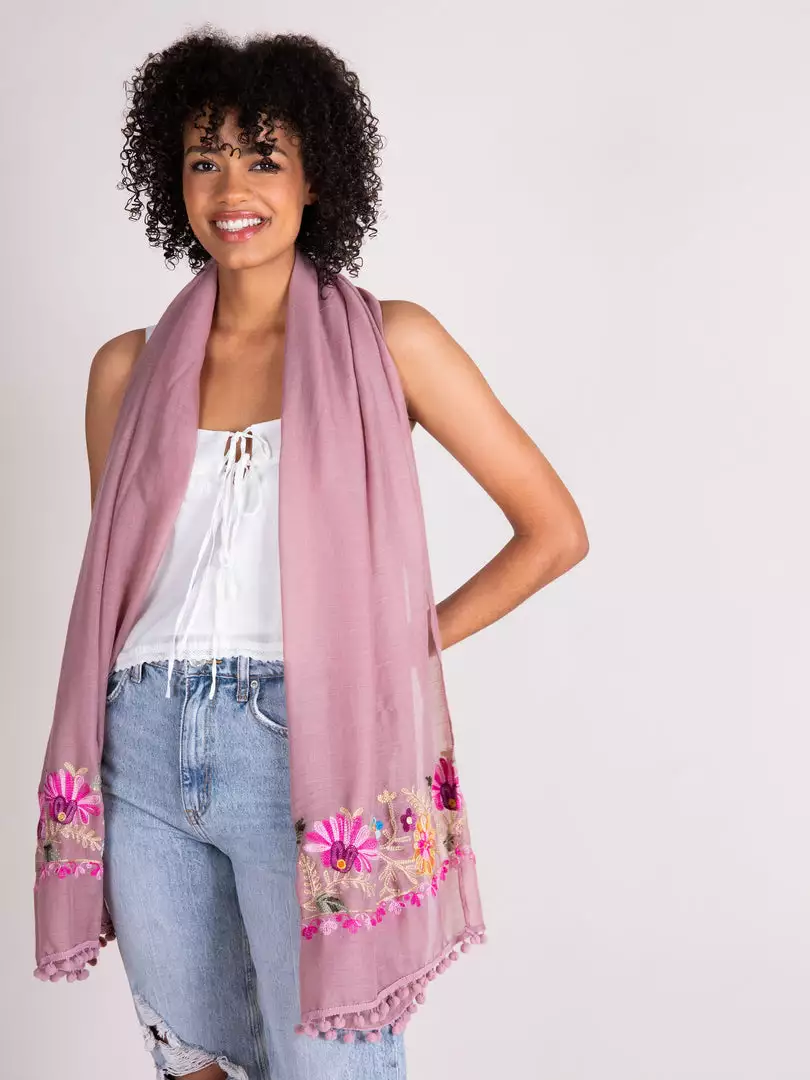 Natural Life Embroidered Pom Pom Scarf SUMMER SHOP 10 Natural Life Embroidered Pom Pom Scarf SUMMER SHOP