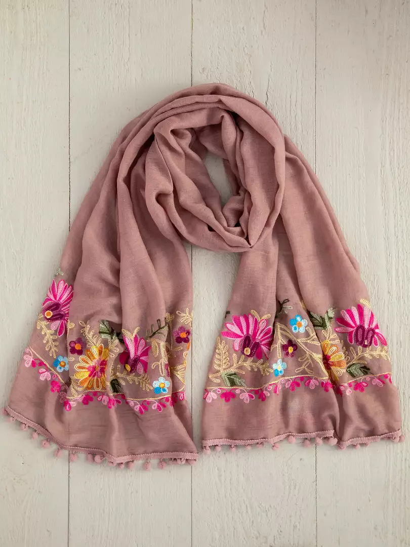 Natural Life Embroidered Pom Pom Scarf SUMMER SHOP 7 Natural Life Embroidered Pom Pom Scarf SUMMER SHOP