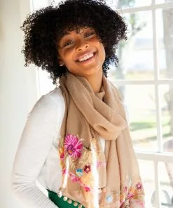 Natural Life Embroidered Pom Pom Scarf SUMMER SHOP 25 Natural Life Embroidered Pom Pom Scarf SUMMER SHOP