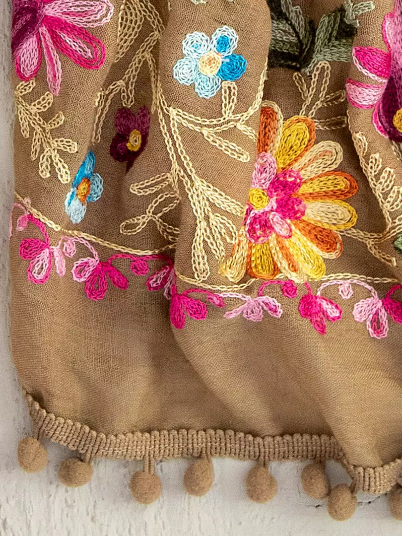 Natural Life Embroidered Pom Pom Scarf SUMMER SHOP 14 Natural Life Embroidered Pom Pom Scarf SUMMER SHOP