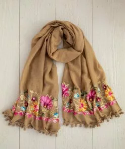 Natural Life Embroidered Pom Pom Scarf SUMMER SHOP 26 Natural Life Embroidered Pom Pom Scarf SUMMER SHOP