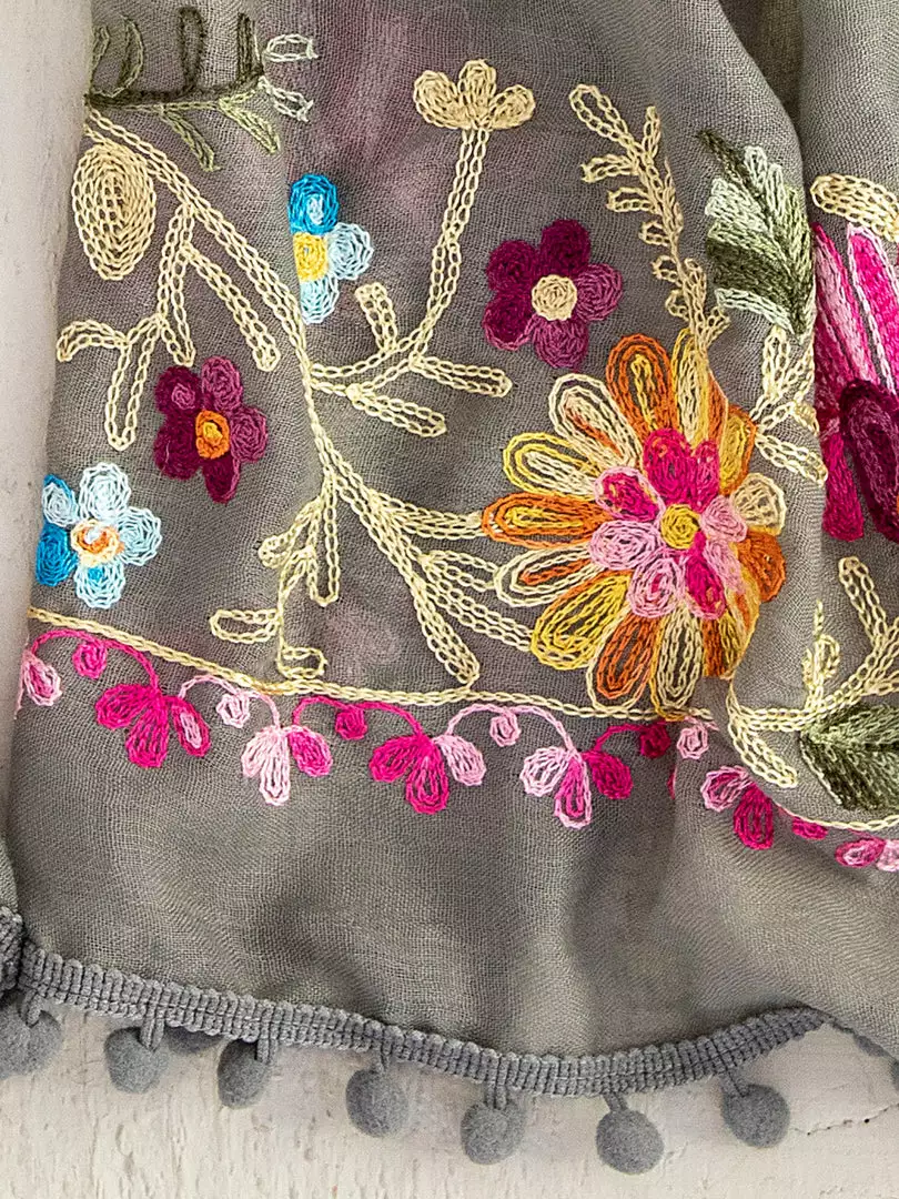 Natural Life Embroidered Pom Pom Scarf SUMMER SHOP 17 Natural Life Embroidered Pom Pom Scarf SUMMER SHOP