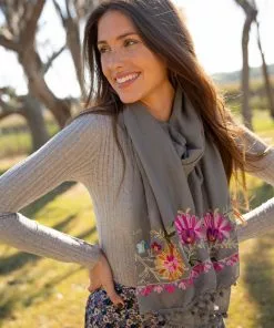 Natural Life Embroidered Pom Pom Scarf SUMMER SHOP 29 Natural Life Embroidered Pom Pom Scarf SUMMER SHOP