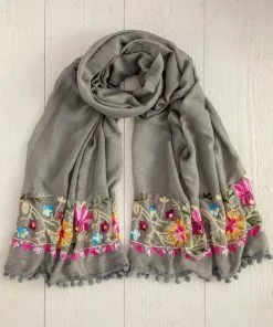 Natural Life Embroidered Pom Pom Scarf SUMMER SHOP 30 Natural Life Embroidered Pom Pom Scarf SUMMER SHOP