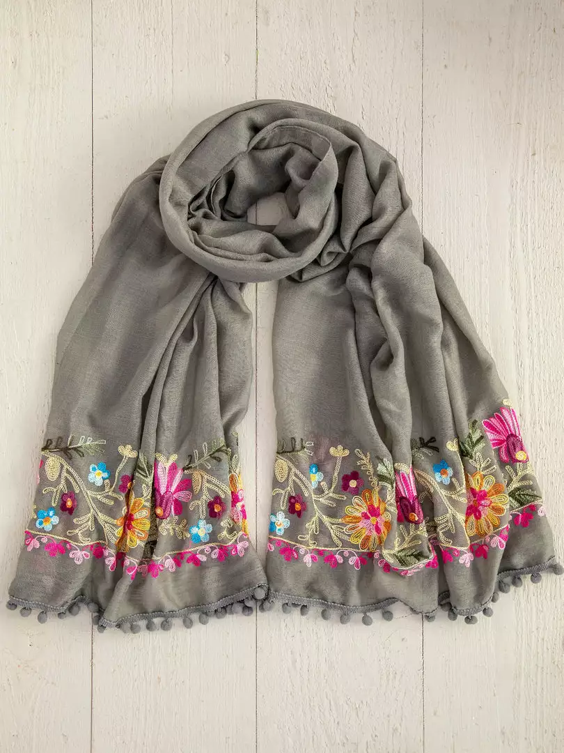 Natural Life Embroidered Pom Pom Scarf SUMMER SHOP 16 Natural Life Embroidered Pom Pom Scarf SUMMER SHOP