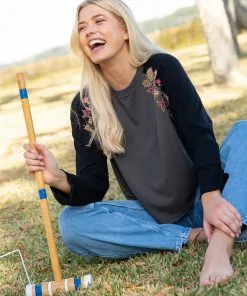 Natural Life Embroidered Raglan Top CLOTHES