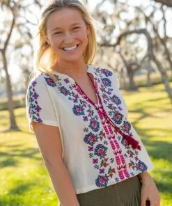 Natural Life Embroidered Tassel Top SUMMER SHOP