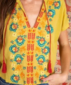 Natural Life Embroidered Tassel Top SUMMER SHOP