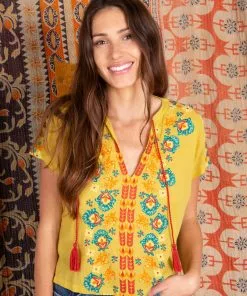 Natural Life Embroidered Tassel Top SUMMER SHOP